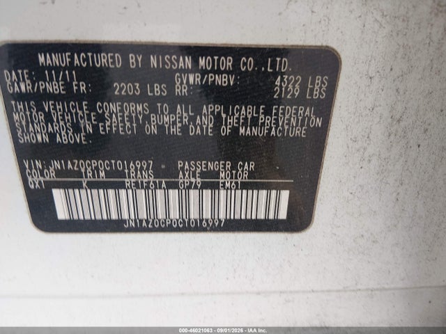 Продажа на аукционе авто 2012 Nissan Leaf Sl, vin: JN1AZ0CP0CT016997, номер лота: 46021063