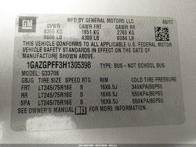Chevrolet Express 3500 Lt 2017 1GAZGPFF3H1305398 Image 9
