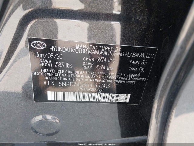 Hyundai ELANTRA SE 2020 5NPD74LF4LH602413 Image 9