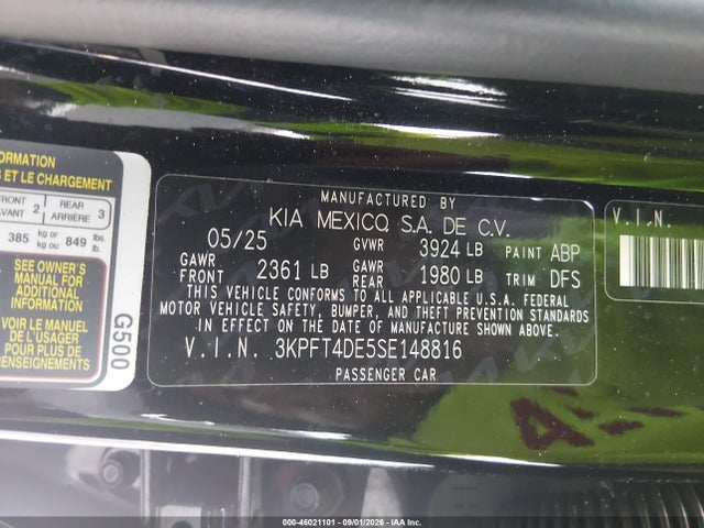 46021101 :رقم المزاد ، 3KPFT4DE5SE148816 vin ، 2025 Kia K4 Lxs مزاد بيع