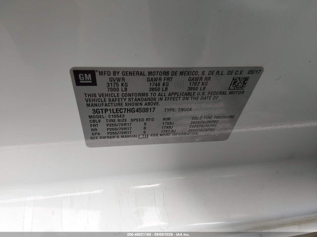 Aukcja sprzedaży 2017 Gmc Sierra 1500, vin: 3GTP1LEC7HG450817, numer aukcji: 46021168