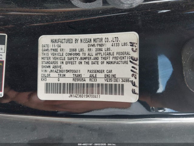 46021197 :رقم المزاد ، JN1AZ36D15M700411 vin ، 2005 Nissan 350z Enthusiast مزاد بيع
