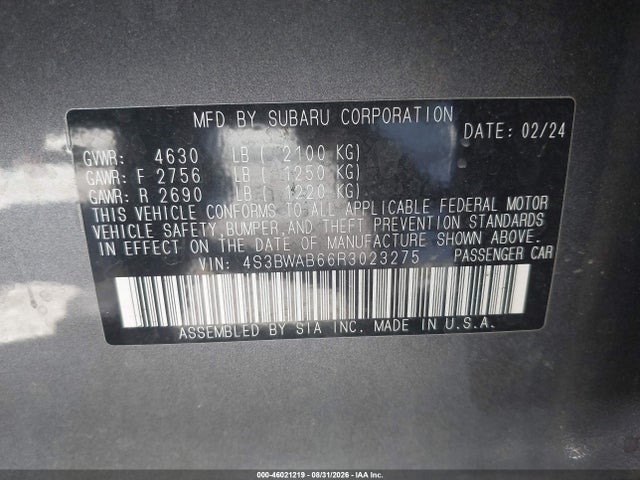 Продажа на аукционе авто 2024 Subaru Legacy, vin: 4S3BWAB66R3023275, номер лота: 46021219