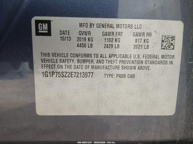 46021227 :رقم المزاد ، 1G1P75SZ2E7213977 vin ، 2014 Chevrolet Cruze Diesel مزاد بيع