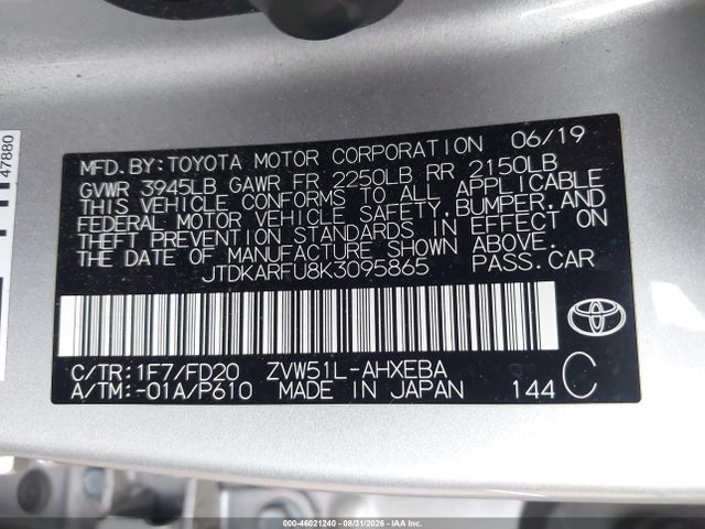 Toyota Prius Le 2019 JTDKARFU8K3095865 Image 9