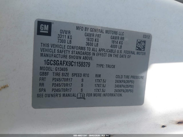 2012 Chevrolet Express 1500 Work Van მანქანა იყიდება აუქციონზე, vin: 1GCSGAFX9C1158379, აუქციონის ნომერი: 46021241