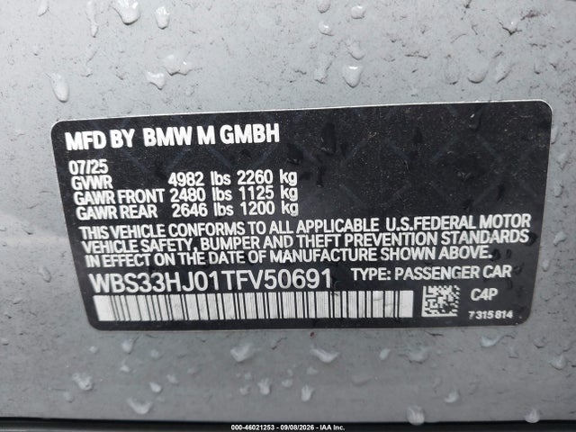 46021253 :رقم المزاد ، WBS33HJ01TFV50691 vin ، 2026 Bmw M3 Competition Xdrive مزاد بيع