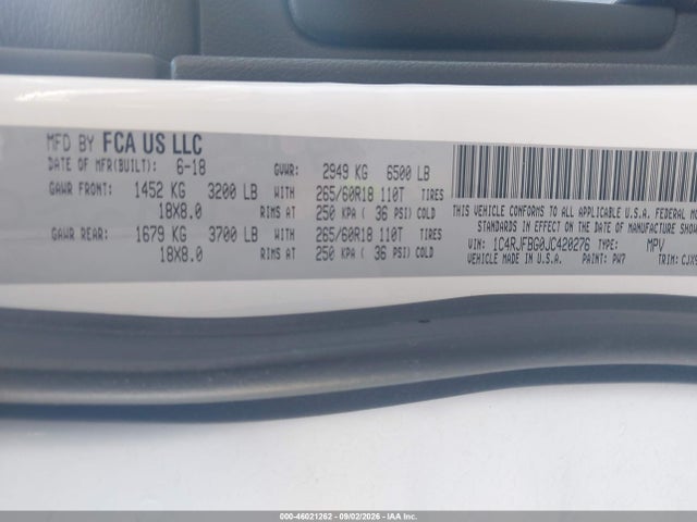 Продаж на аукціоні авто 2018 Jeep Grand Cherokee Limited 4x4, vin: 1C4RJFBG0JC420276, номер лоту: 46021262