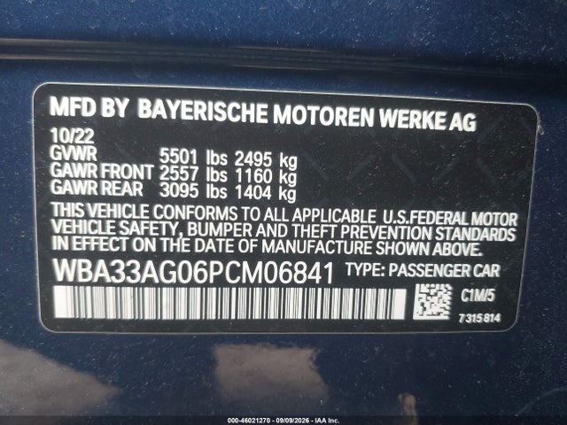 Продаж на аукціоні авто 2023 Bmw 530e Xdrive, vin: WBA33AG06PCM06841, номер лоту: 46021270