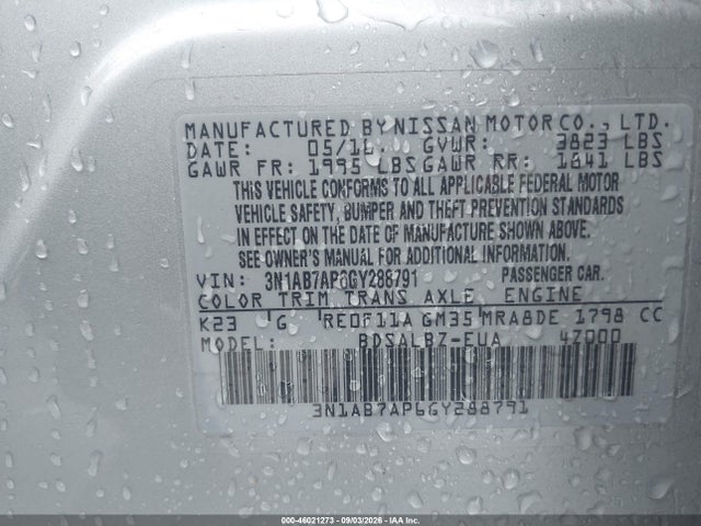 Nissan SENTRA S 2016 3N1AB7AP6GY288791 Image 9