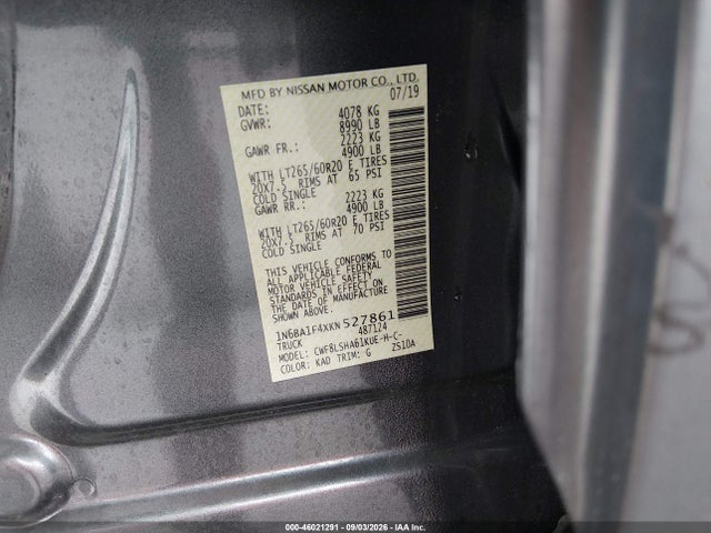 Продажа на аукционе авто 2019 Nissan Titan Xd Sv Diesel, vin: 1N6BA1F4XKN527861, номер лота: 46021291