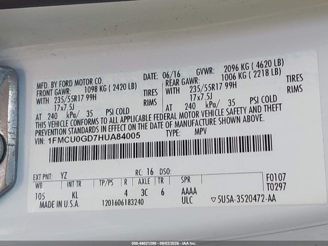 1FMCU0GD7HUA84005 Ford ESCAPE SE