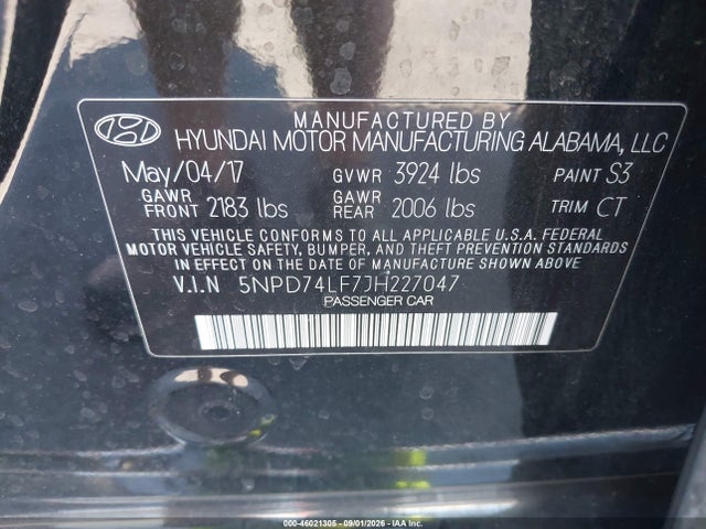 2018 Hyundai Elantra Se მანქანა იყიდება აუქციონზე, vin: 5NPD74LF7JH227047, აუქციონის ნომერი: 46021305