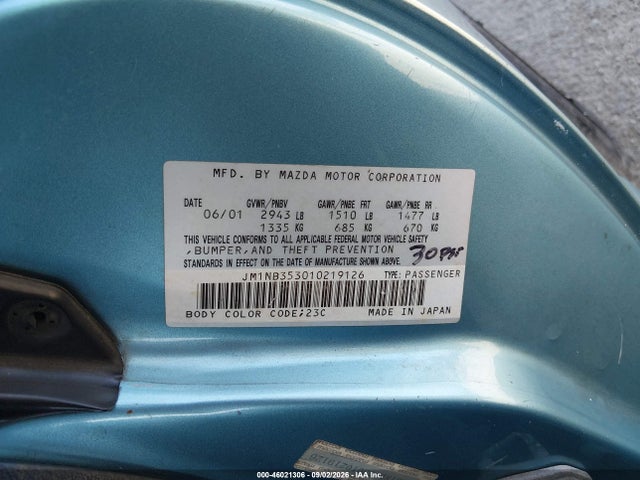 Продажа на аукционе авто 2001 Mazda Mx-5 Miata Ls/special Edition, vin: JM1NB353010219126, номер лота: 46021306