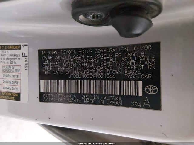 46021322 :رقم المزاد ، JTDBL40E099024066 vin ، 2009 Toyota Corolla Le مزاد بيع