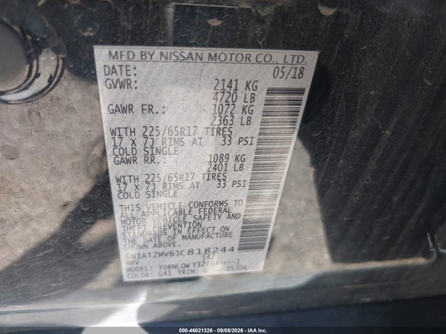 Aukcja sprzedaży 2018 Nissan Rogue Sv, vin: 5N1AT2MV6JC818244, numer aukcji: 46021326