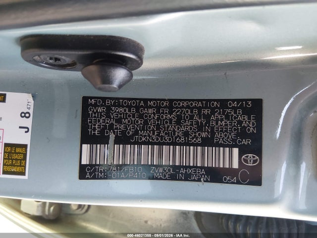 Продаж на аукціоні авто 2013 Toyota Prius Three, vin: JTDKN3DU3D1681568, номер лоту: 46021355