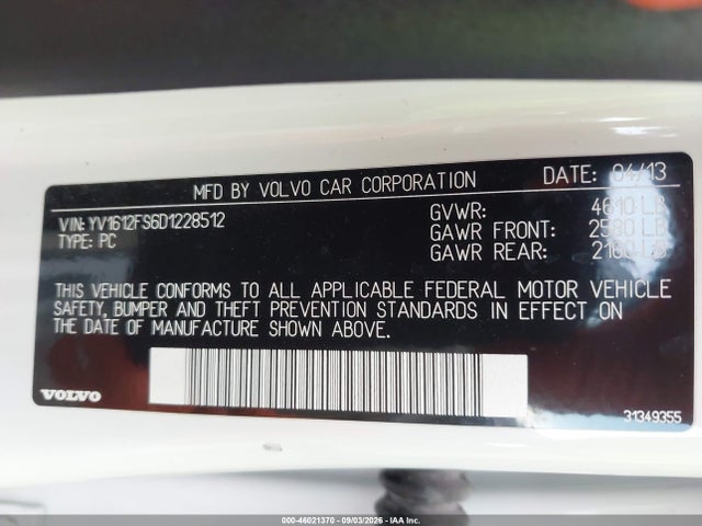 Продажа на аукционе авто 2013 Volvo S60 T5, vin: YV1612FS6D1228512, номер лота: 46021370
