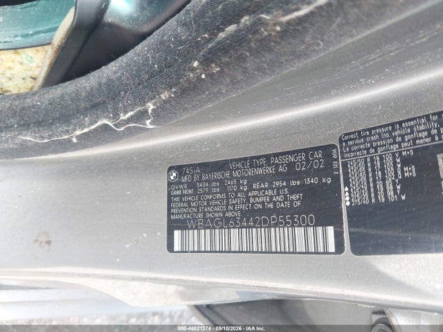 Продажа на аукционе авто 2002 Bmw 745i, vin: WBAGL63442DP55300, номер лота: 46021374