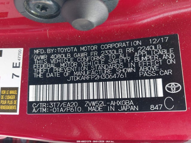 Aukcja sprzedaży 2017 Toyota Prius Prime Premium, vin: JTDKARFP2H3064761, numer aukcji: 46021379
