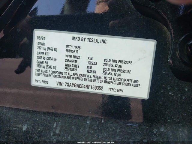 Aukcja sprzedaży 2024 Tesla Model Y Long Range Dual Motor All-wheel Drive, vin: 7SAYGAEE4RF169352, numer aukcji: 46021387