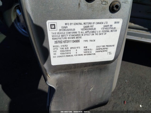 46021396 :رقم المزاد ، 2GTEC19T3Y1134906 vin ، 2000 Gmc Sierra 1500 Sle مزاد بيع