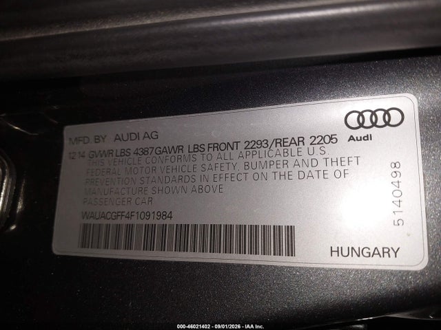Aukcja sprzedaży 2015 Audi A3 1.8t Premium, vin: WAUACGFF4F1091984, numer aukcji: 46021402