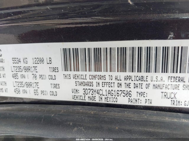 46021434 :رقم المزاد ، 3D73Y4CL1AG167506 vin ، 2010 Dodge Ram 3500 Laramie مزاد بيع