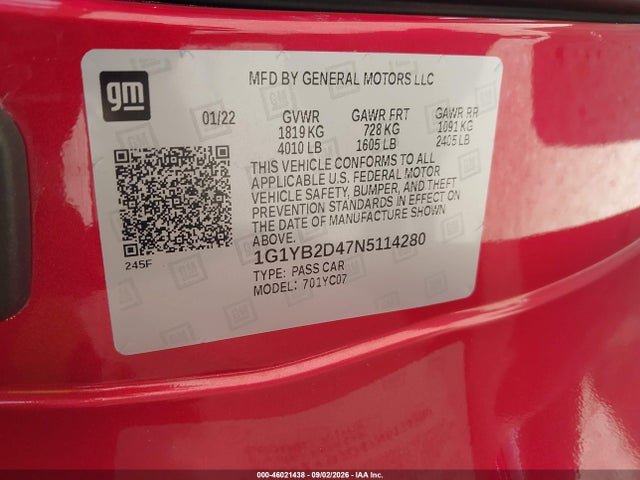 1G1YB2D47N5114280 Chevrolet Corvette Stingray Rwd 2lt