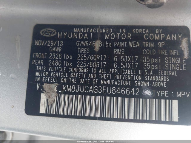 46021458 :رقم المزاد ، KM8JUCAG3EU846642 vin ، 2014 Hyundai Tucson Se مزاد بيع