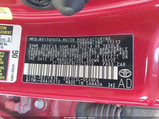Продаж на аукціоні авто 2014 Toyota Corolla Le, vin: 2T1BURHE8EC075270, номер лоту: 46021464