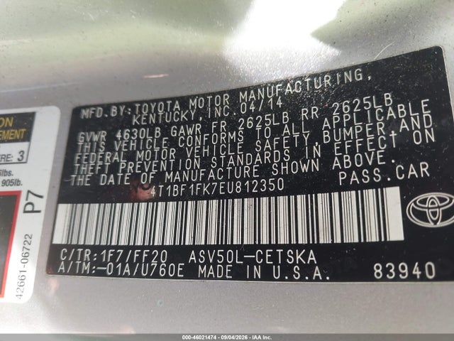 Aukcja sprzedaży 2014 Toyota Camry Se, vin: 4T1BF1FK7EU812350, numer aukcji: 46021474