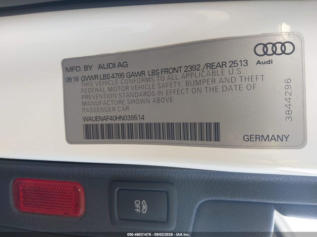 Продажа на аукционе авто 2017 Audi A4 2.0t Premium, vin: WAUENAF40HN039514, номер лота: 46021476