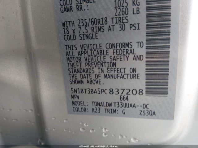 Продажа на аукционе авто 2023 Nissan Rogue Sv Fwd, vin: 5N1BT3BA5PC837208, номер лота: 46021498