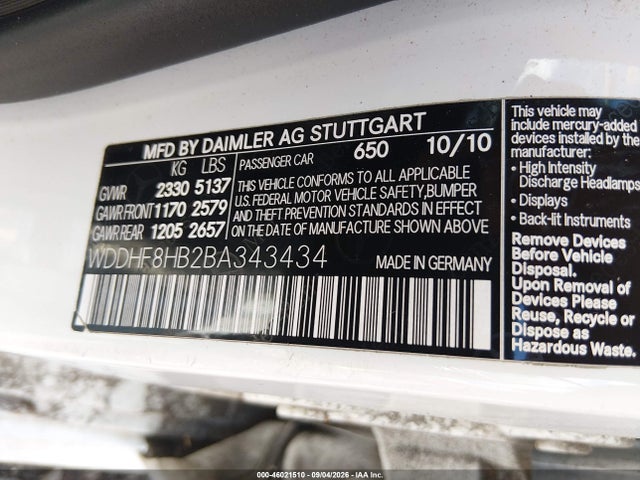 Aukcja sprzedaży 2011 Mercedes-benz E 350 4matic, vin: WDDHF8HB2BA343434, numer aukcji: 46021510