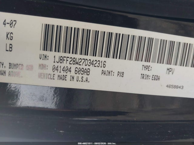 46021511 :رقم المزاد ، 1J8FF28W27D342316 vin ، 2007 Jeep Patriot Sport مزاد بيع