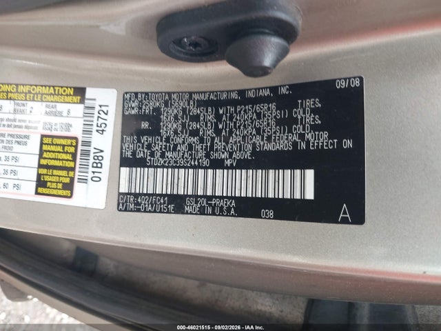 2009 Toyota Sienna Le მანქანა იყიდება აუქციონზე, vin: 5TDZK23C39S244190, აუქციონის ნომერი: 46021515