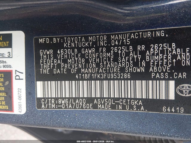 Aukcja sprzedaży 2015 Toyota Camry Xle, vin: 4T1BF1FK3FU953286, numer aukcji: 46021556