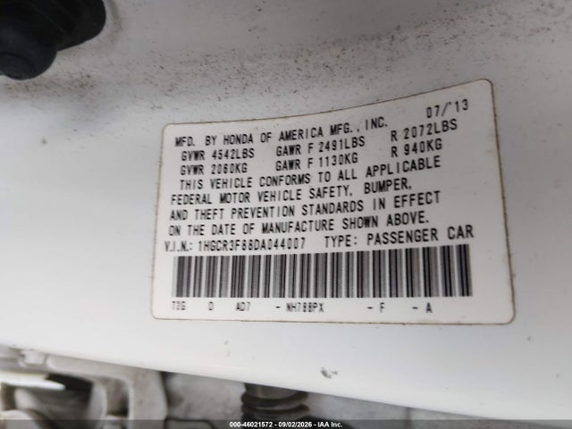 2013 Honda Accord Ex-l V-6 მანქანა იყიდება აუქციონზე, vin: 1HGCR3F88DA044007, აუქციონის ნომერი: 46021572