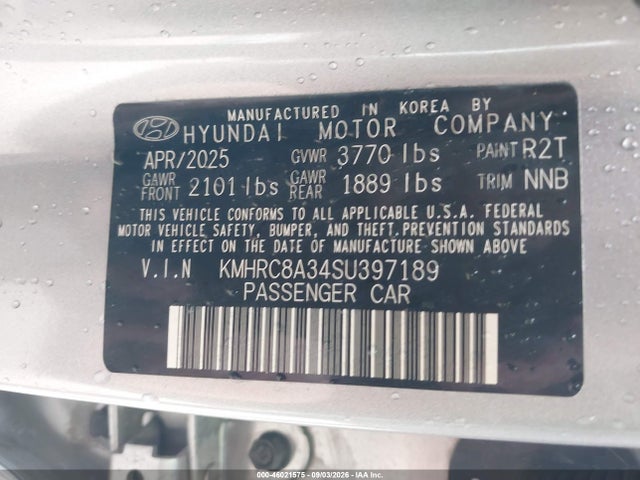 2025 Hyundai Venue Sel მანქანა იყიდება აუქციონზე, vin: KMHRC8A34SU397189, აუქციონის ნომერი: 46021575