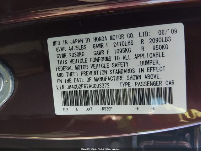 Продаж на аукціоні авто 2010 Acura Tsx 2.4, vin: JH4CU2F67AC003372, номер лоту: 46021584