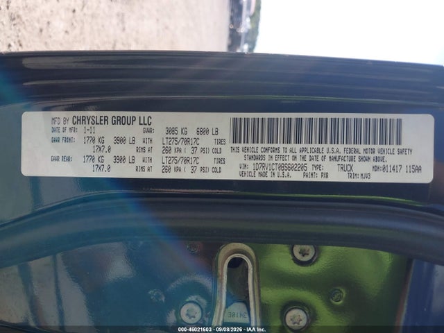 46021603 :رقم المزاد ، 1D7RV1CT0BS602205 vin ، 2011 Ram Ram 1500 Slt مزاد بيع
