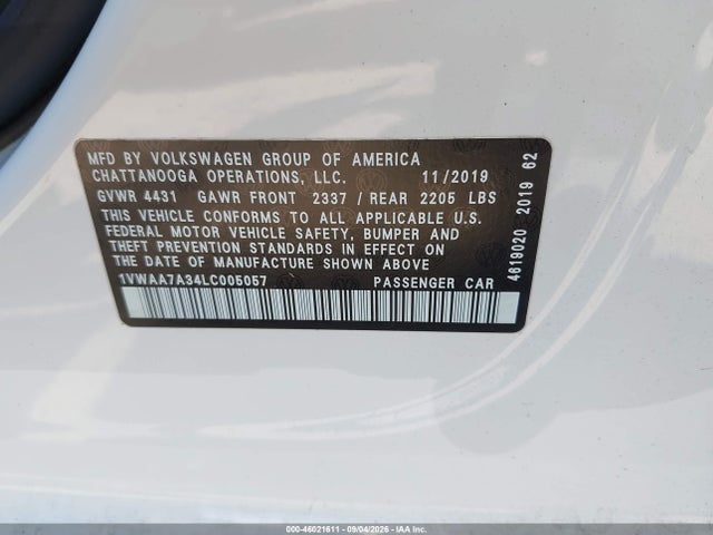 Продажа на аукционе авто 2020 Volkswagen Passat 2.0t S, vin: 1VWAA7A34LC005057, номер лота: 46021611