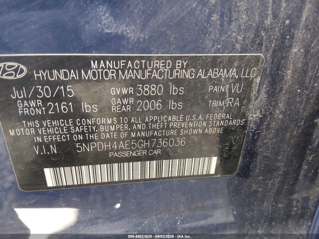 Aukcja sprzedaży 2016 Hyundai Elantra Se, vin: 5NPDH4AE5GH736036, numer aukcji: 46021620