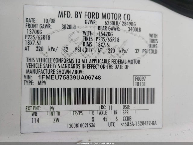 Продаж на аукціоні авто 2009 Ford Explorer Limited, vin: 1FMEU75839UA06748, номер лоту: 46021627