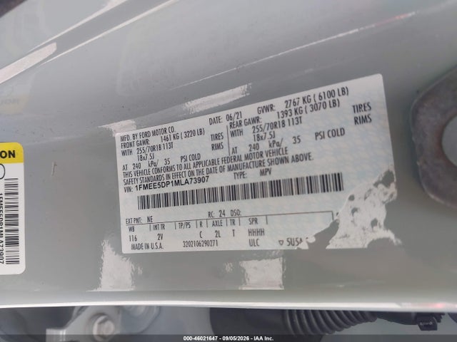 Aukcja sprzedaży 2021 Ford Bronco Outer Banks, vin: 1FMEE5DP1MLA73907, numer aukcji: 46021647