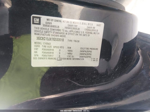 2007 Chevrolet Silverado 1500 Lt1 მანქანა იყიდება აუქციონზე, vin: 3GCEC13JX7G533518, აუქციონის ნომერი: 46021650