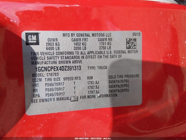 46021660 :رقم المزاد ، 1GCNCPEX4DZ391313 vin ، 2013 Chevrolet Silverado 1500 Work Truck مزاد بيع