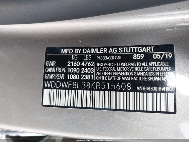 2019 Mercedes-benz C 300 4matic მანქანა იყიდება აუქციონზე, vin: WDDWF8EB8KR515608, აუქციონის ნომერი: 46021665