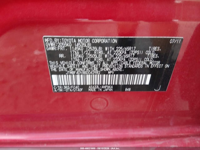 2011 Toyota Rav4 მანქანა იყიდება აუქციონზე, vin: JTMBF4DV8BD042982, აუქციონის ნომერი: 46021669